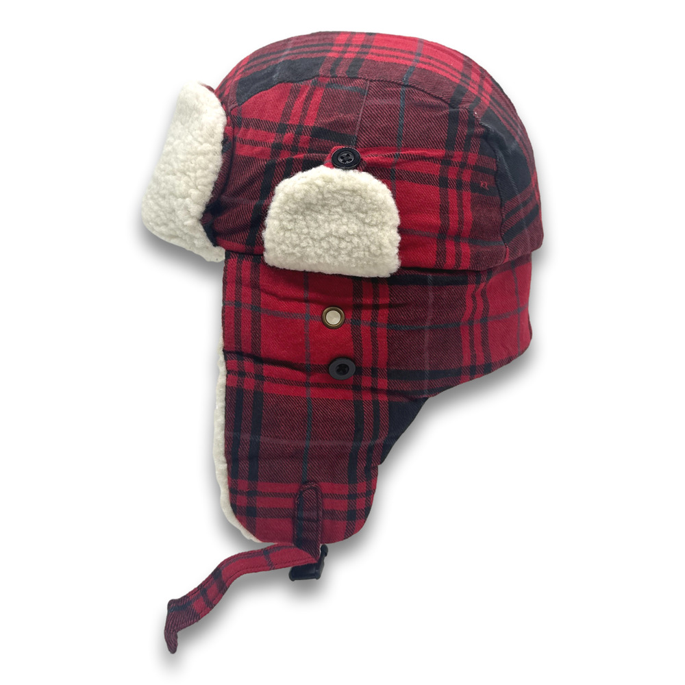 Red Lumberjack Aviator Soft Faux Fur Ear Flap Hat Winter Ski Trooper Trapper Hat